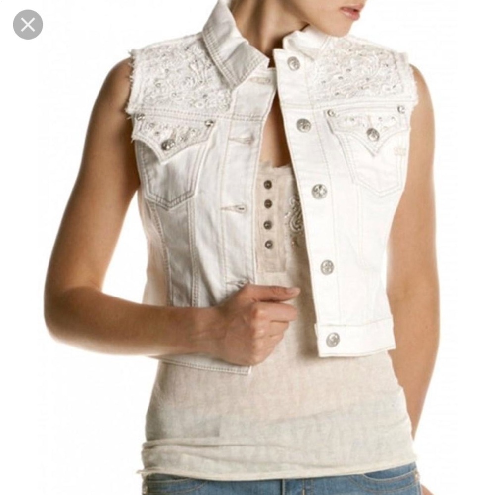 Miss me white rhinestone denim vest